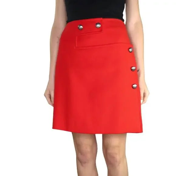 Vintage Carlisle Red Skirt With Sailor Buttons High Rise Midi Skirt Pencil 4