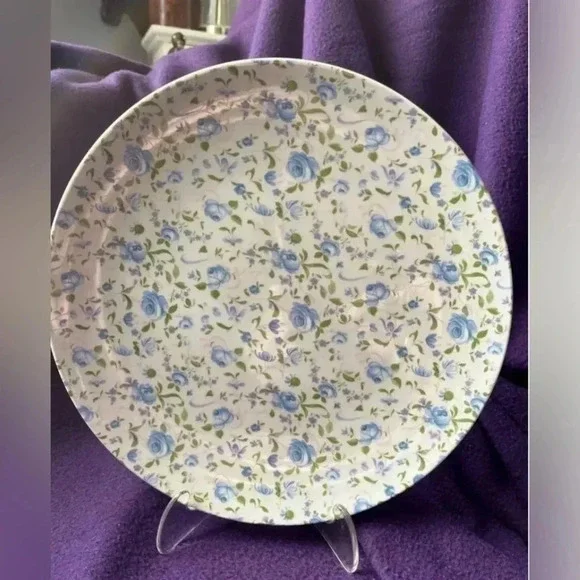 Springfield 1 Blue Floral Tea Rose Vintage 10” Dinner Luncheon 1 One Plate