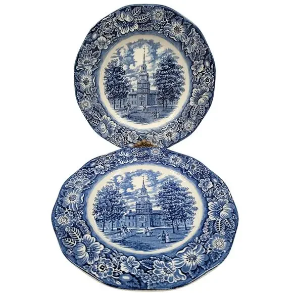 Staffordshire Vintage Liberty Blue 1776 Colonial Transferware‎ 2 Dinner Plate 10