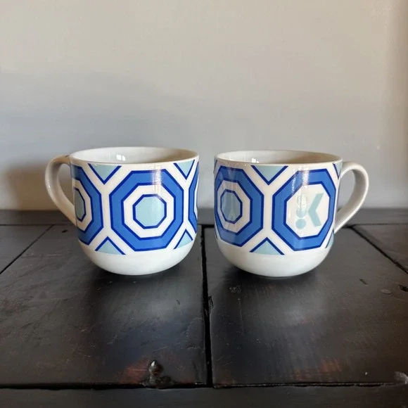 JONATHAN ADLER Keurig Limited Edition Blue Geometric Design 10 oz Mugs‎ Set of 2
