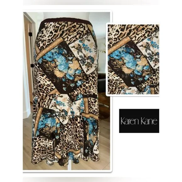 Karen Kane High-Low Midi Mixed Print Skirt. Size Small-P