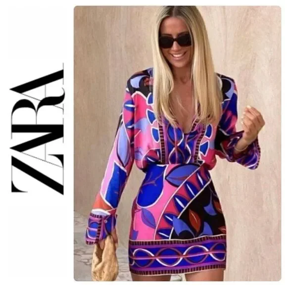 NWT Zara Blogger’s Favorite Multicolored High Waisted Printed Dart Skirt