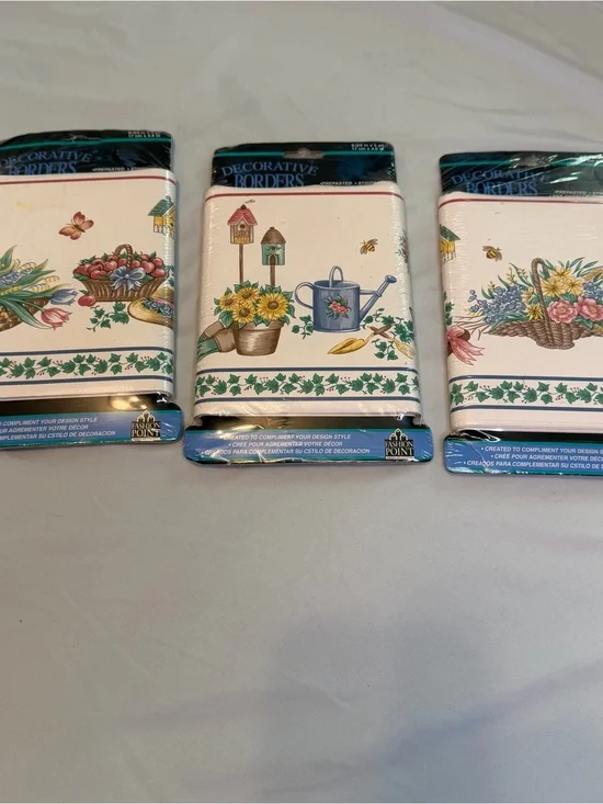LOT of 3 Cottage Core 90s Prepasted Wallpaper Border Sunflower Ivy Bees Garden