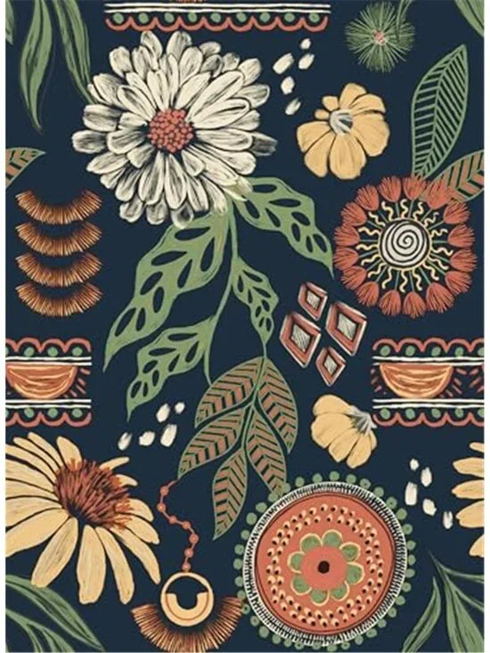 Blue Boho Floral Peel Stick Wallpaper Botanical Removable Contact Paper