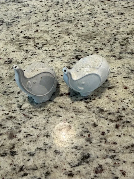 Jonathan Adler White Ceramic Elephant Salt and Pepper Shakers - Set of 2