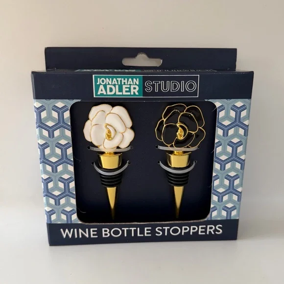 Jonathan Adler Gold and White Floral Wine Bottle Stoppers