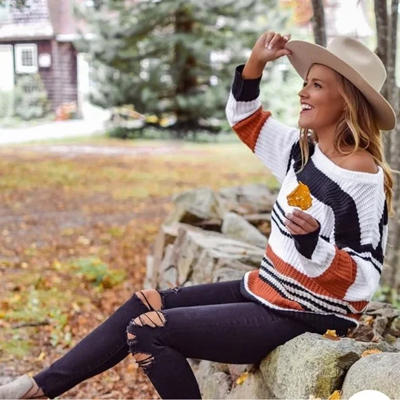 Striped Multicolor Sweater long sleeve women chunky knit tops