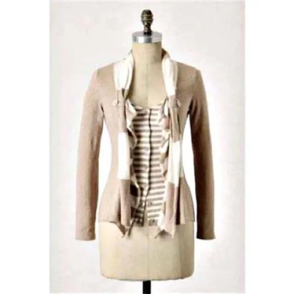 Anthropologie Moth Yemaya Draped Tan and White Sweater Cardigan