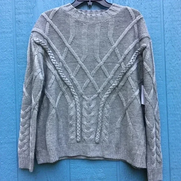 NWT Doe + Be Grey Cable Knit Crewneck Sweater S