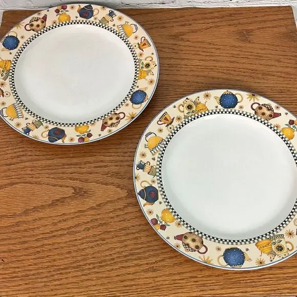 2 Sakura Dinner Plates Teapots Pattern 11” Debbie Mumm 1998