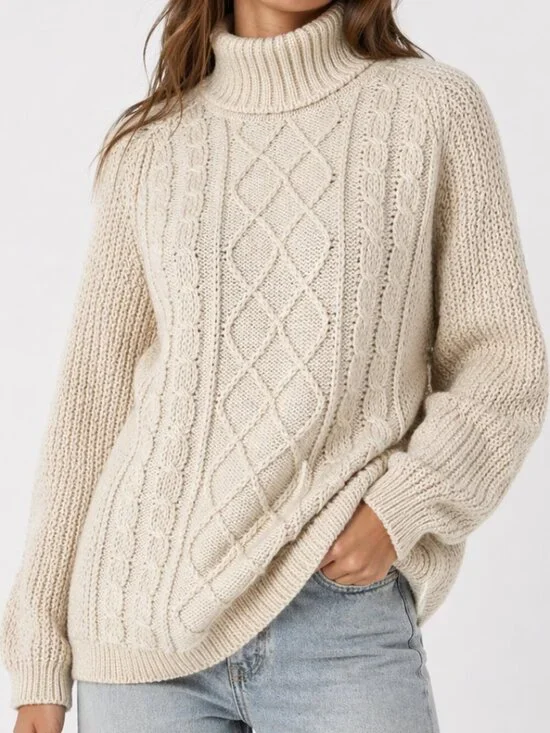 Vintage ST. MICHAEL 100% Wool Cable Knit Turtleneck Sweater Cream M