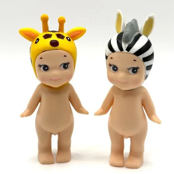 Set of 2 New Unbranded Kewpie/Angel Mini Figures, Giraffe & Zebra Costumes