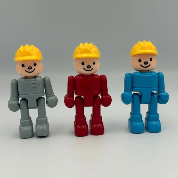 Vintage Playmobile Three Construction Workers -Hard Hats Men at Work Figures (3)