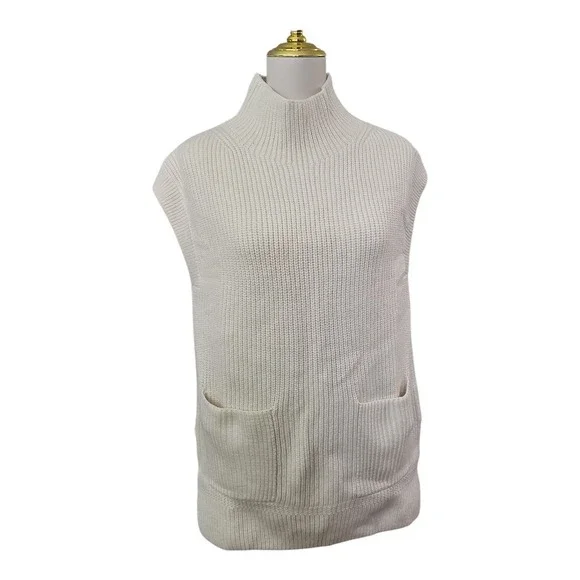Banana‎ Republic Mock Neck Sleeveless Tunic Sweater Vest White XS Cotton Blend
