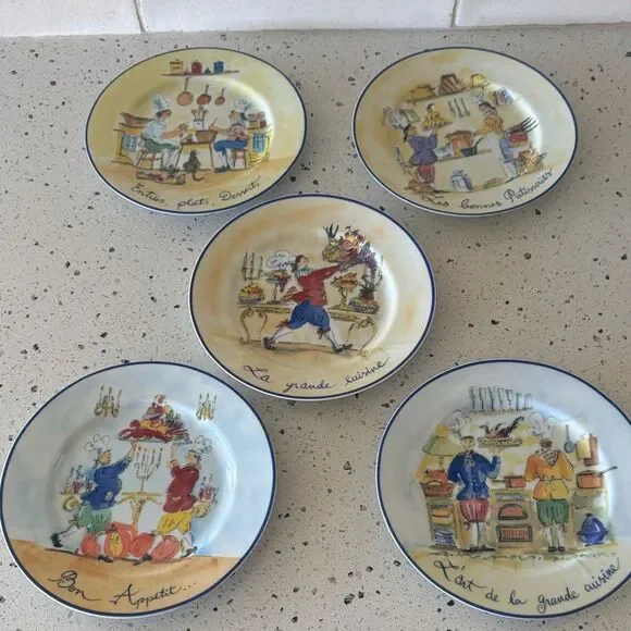 Williams Sonoma French Chef Cuisine Salad/Dessert Set of 5 Plates Made in Japan