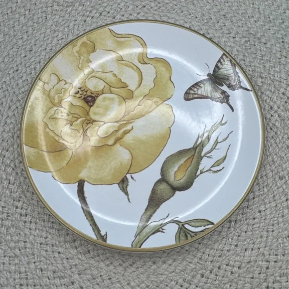 Williams Sonoma Jardin Des Fleurs Plate Salad Dessert Yellow Rose & Butterfly‎