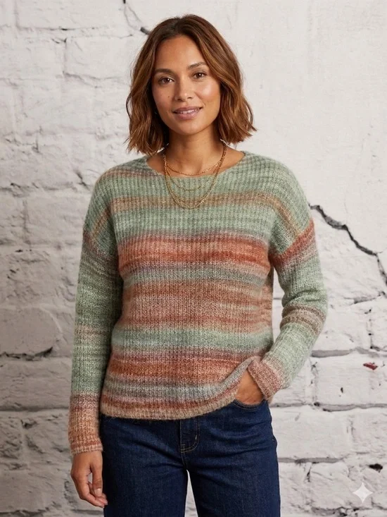 ELSAMANDA ALPACA MOHAIR WOOL‎ LOOSE KNIT PULLOVER SWEATER SUNRISE OMBRÉ COLORS