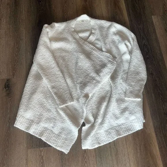 UGG Cardigan Open Front Sweater Women's Large Fleece Winter Cozycore White
