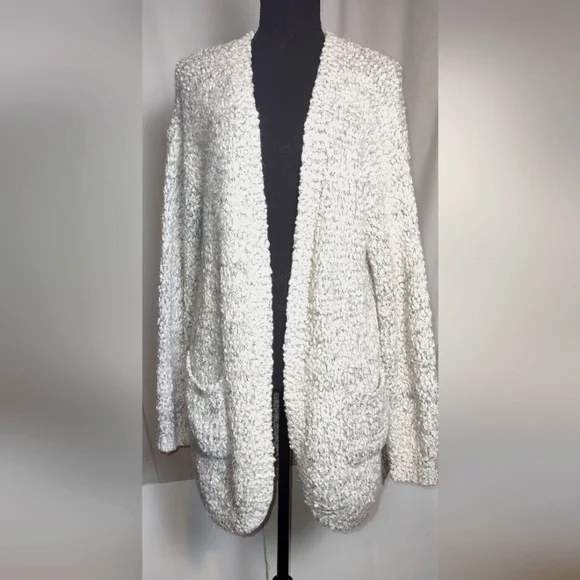 Peach Love Open Cardigan Popcorn Style Knit Gray and Cream very soft