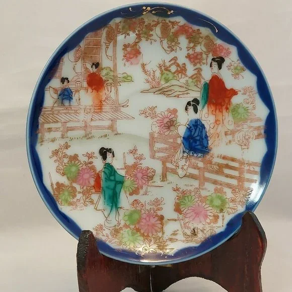 Vintage Hand Painted Saucer Small Plate Geishas Floral Japan 5 1/2