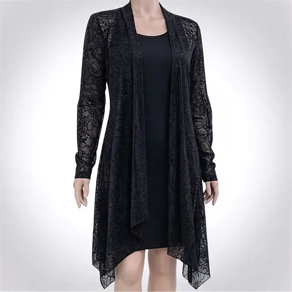Bianca Nygard Black Sheer Sparkly Rosette Mesh Cardigan