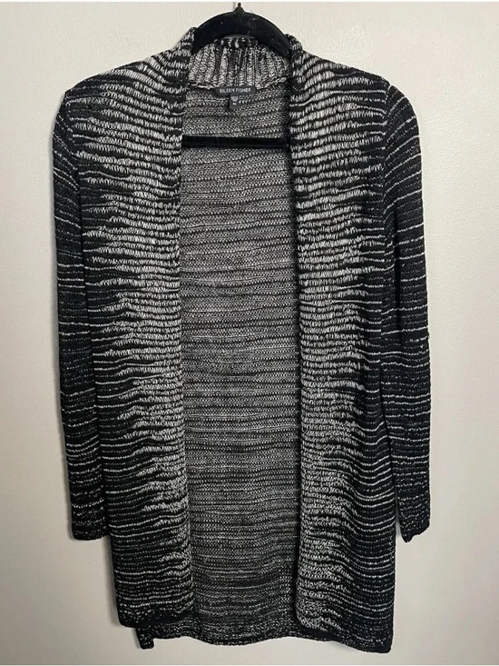 Eileen Fisher Wool Linen Italian Yarn Cardigan Sweater Lagenlook Size XS