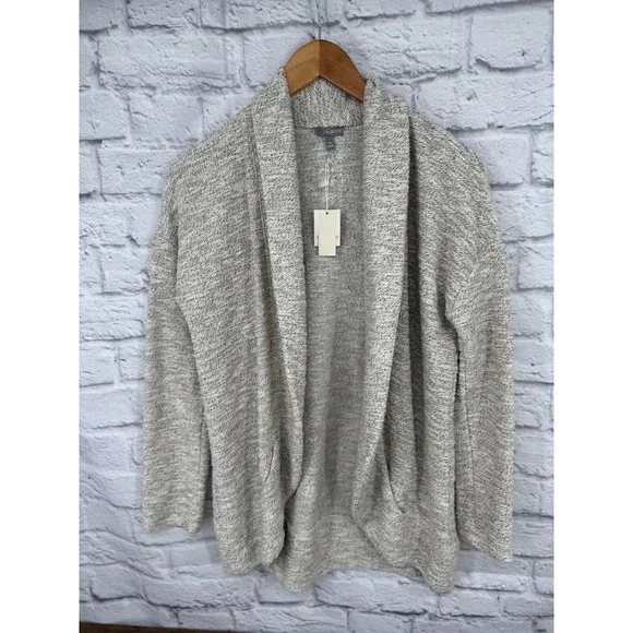 Talbots Womens Petite Medium Open Front Cardigan Sweater‎ Metallic Cream Boucle