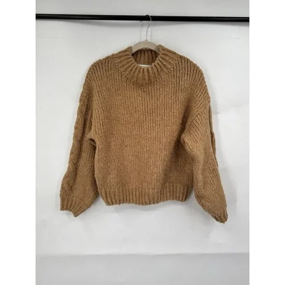 Petal + Pup Pullover‎ Mock Neck Sweater Women S/M Golden Tan Granolagirl Boho