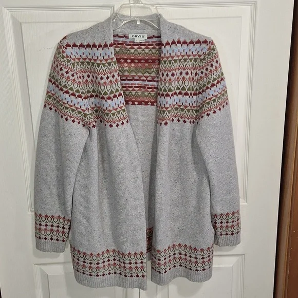 Orvis 100% wool cardigan sweater - southwestern gray - L