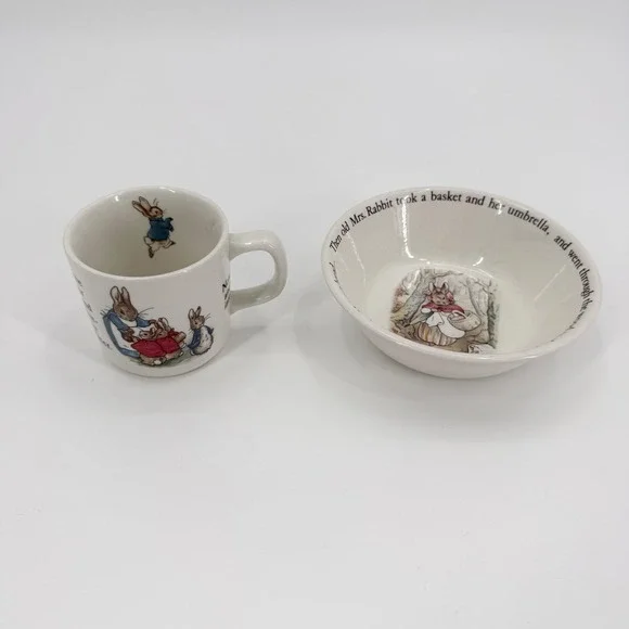Vintage Wedgwood Beatrix Potter Tale of Peter Rabbit Mug Bowl Set England 1979