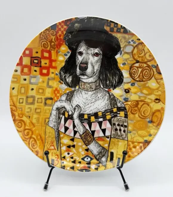 West Elm Rachel Kozlowski Dapper Animals Yellow Salad Plate 8.75” Poodle Dog Art