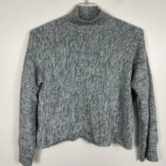 360Cashmere 100% Cashmere Sweater Size M Blue Gray Cropped Mock Neck Luxury Cozy