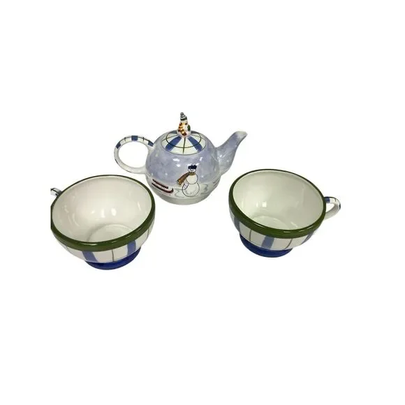 Mesa International Snowman Teapot Set with 2 Cups Winter Theme