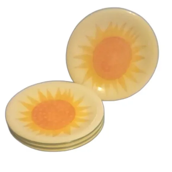 VINTAGE Sunflower Plates 8 Inch Yellow Orange Green
