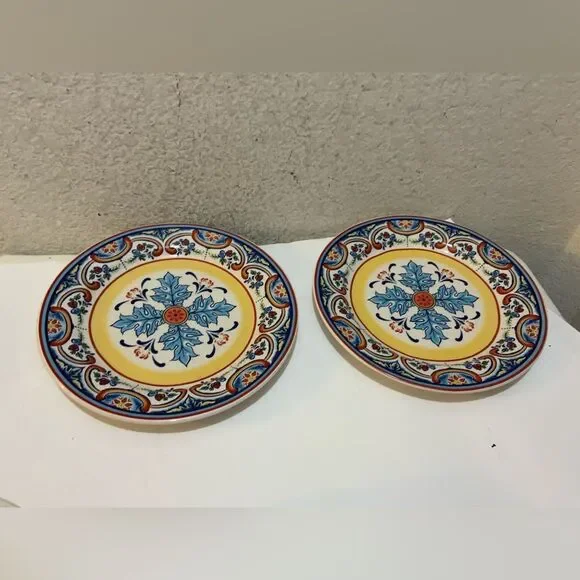 Euro Ceramica Zanzibar Ceramic 8.75” Salad Plate Set of 2 Multicolor G26