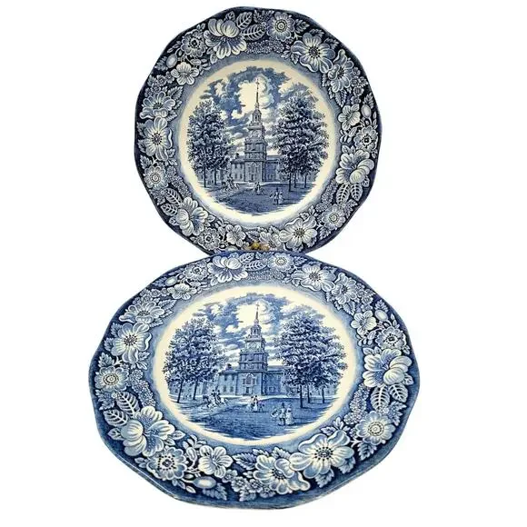 Staffordshire Vintage Liberty Blue 1776 Colonial Transferware 2 Dinner Plate 5-5