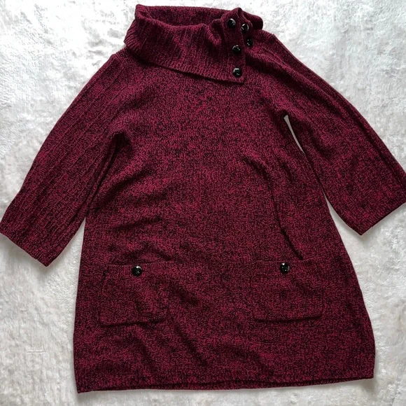 Style & Co Red Black Cowl Neck Tunic Sweater Dress Long Sleeve Women’s Large