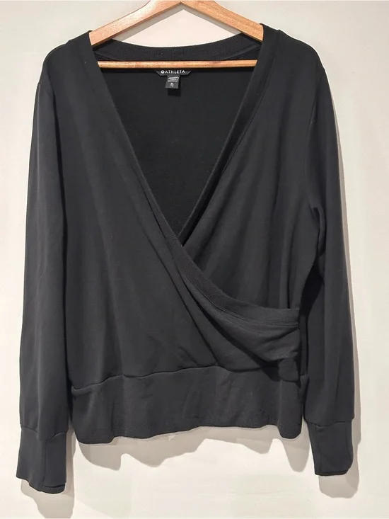 Athleta Black Wrap-Front Long Sleeve Pullover