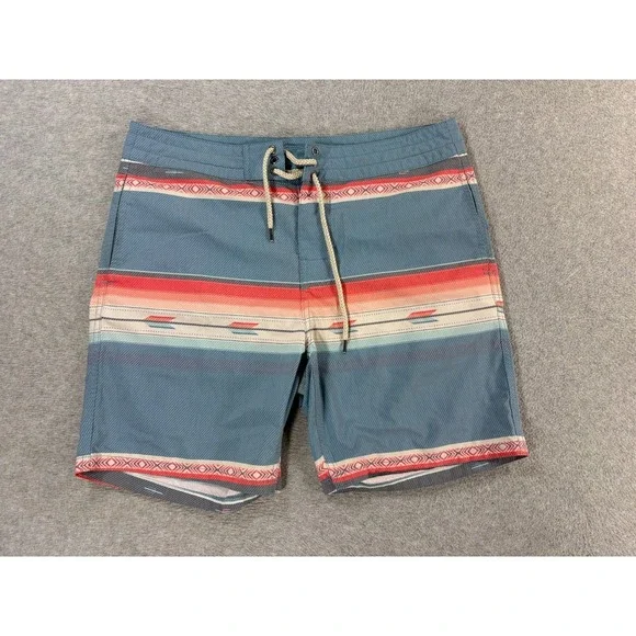 Faherty Striped Beach Board Shorts (Men's 33) Blue - 8