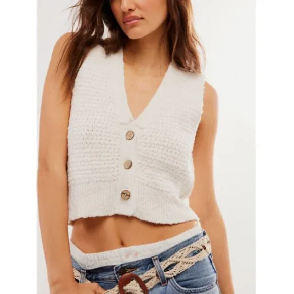 Free People White Sleeveless Cardigan – Size L – NWT