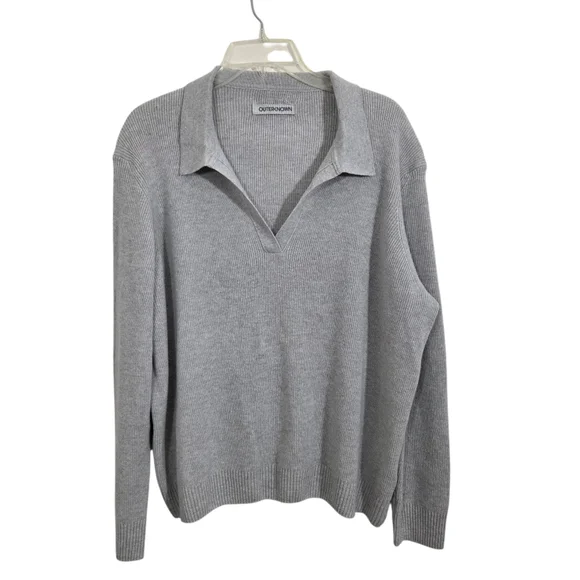 Outerknown Geelong Wool Collared Sweater Grey Size Large Womens