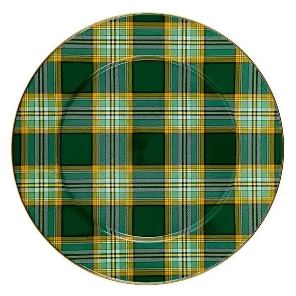 Mackenzie Childs Tartan Green Serving Platter 16in Christmas Holiday NEW