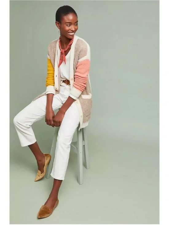 Anthropologie Moth Colwood Colorblock Alpaca Cardigan Sweater Size Medium