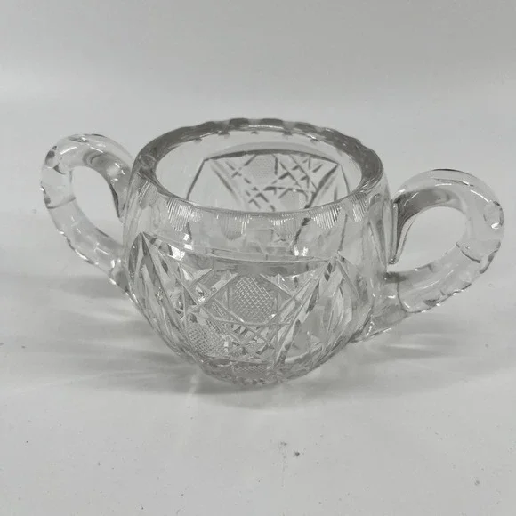 Vintage Sugar Bowl American Cut Glass Open Doubled Handled