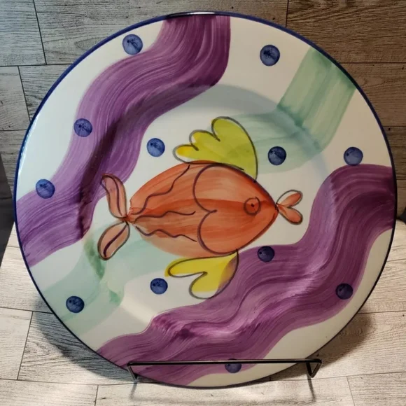 VARM Ceramica Italy Hand Decorated Colorful Fish Plate Decor Fun Nautical
