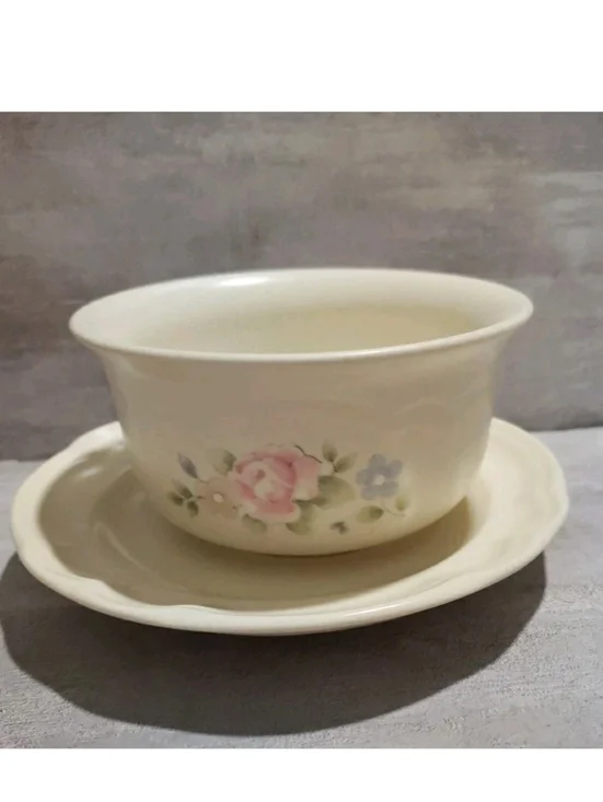 Vintage Pfaltzgraff Tea Rose Deep Bowl And Plate Set USA Marked