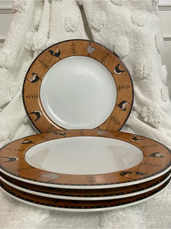 Vintage Brandon House (4) 11” Chicken Rooster Around Rim Dinner Plate