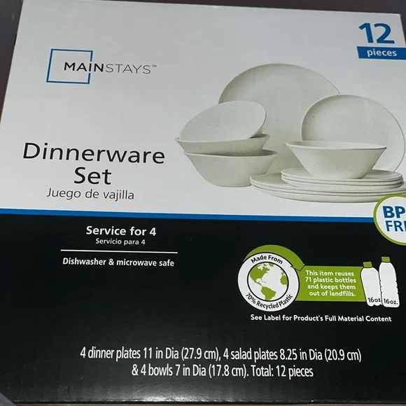Mainstays 12-Piece Dinnerware Set Service For 4 BPA-Free white  Specks