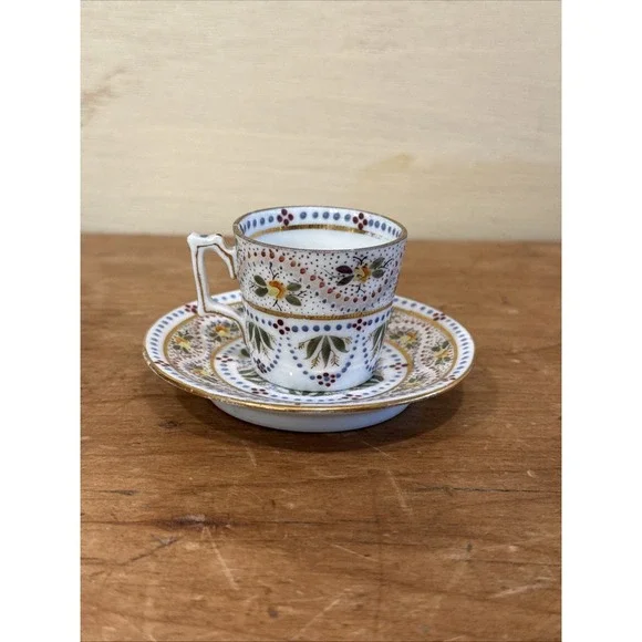 Antique Austrian demitasse cup and saucer hand painted floral gold trim