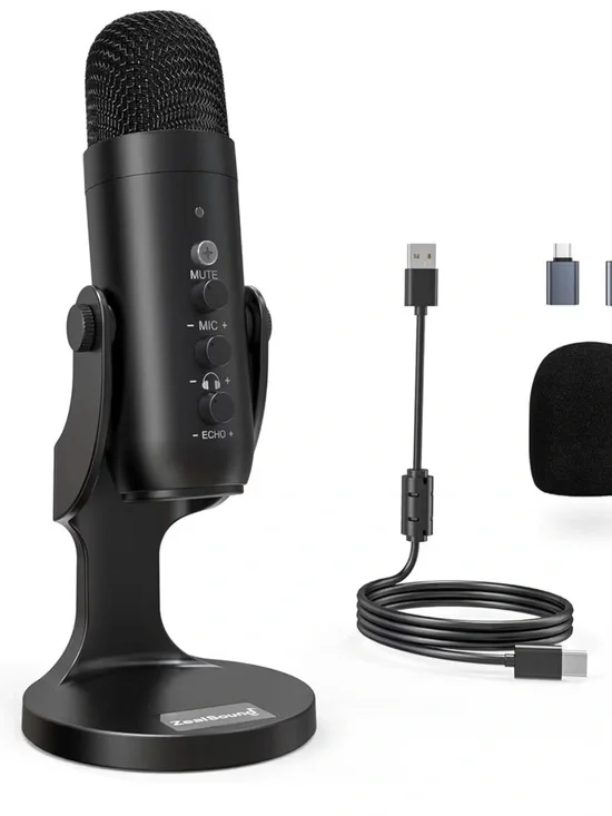 Black USB Condenser Microphone with Stand